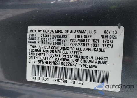2014 Honda Odyssey Ex-L z USA, uszkodzony, nr VIN 5FNRL5H69EB022687